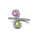 1 - Raene Pink Sapphire and Peridot with Side Diamonds Bypass Ring 