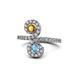 1 - Raene Citrine and Blue Topaz with Side Diamonds Bypass Ring 