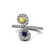 1 - Raene Yellow and Blue Sapphire with Side Diamonds Bypass Ring 