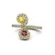 1 - Raene Yellow Sapphire and Ruby with Side Diamonds Bypass Ring 