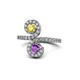 1 - Raene Yellow Sapphire and Amethyst with Side Diamonds Bypass Ring 