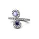 1 - Raene Tanzanite and Blue Sapphire with Side Diamonds Bypass Ring 