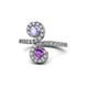 1 - Raene Tanzanite and Amethyst with Side Diamonds Bypass Ring 