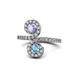1 - Raene Tanzanite and Blue Topaz with Side Diamonds Bypass Ring 