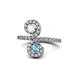 1 - Raene White Sapphire and Blue Topaz with Side Diamonds Bypass Ring 