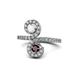 1 - Raene White Sapphire and Red Garnet with Side Diamonds Bypass Ring 