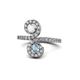 1 - Raene White Sapphire and Aquamarine with Side Diamonds Bypass Ring 