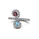 1 - Raene Ruby and Blue Topaz with Side Diamonds Bypass Ring 