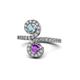 1 - Raene Aquamarine and Amethyst with Side Diamonds Bypass Ring 