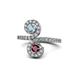 1 - Raene Aquamarine and Ruby with Side Diamonds Bypass Ring 