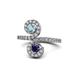 1 - Raene Aquamarine and Blue Sapphire with Side Diamonds Bypass Ring 