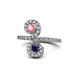1 - Raene Pink Tourmaline and Blue Sapphire with Side Diamonds Bypass Ring 
