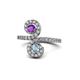1 - Raene Amethyst and Aquamarine with Side Diamonds Bypass Ring 