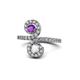 1 - Raene Amethyst and White Sapphire with Side Diamonds Bypass Ring 
