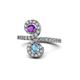 1 - Raene Amethyst and Blue Topaz with Side Diamonds Bypass Ring 