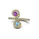 1 - Raene Amethyst and Blue Topaz with Side Diamonds Bypass Ring 