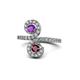 1 - Raene Amethyst and Ruby with Side Diamonds Bypass Ring 