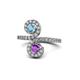 1 - Raene Blue Topaz and Amethyst with Side Diamonds Bypass Ring 