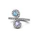 1 - Raene Blue Topaz and Tanzanite with Side Diamonds Bypass Ring 