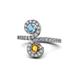1 - Raene Blue Topaz and Citrine with Side Diamonds Bypass Ring 