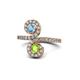 1 - Raene Blue Topaz and Peridot with Side Diamonds Bypass Ring 