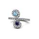 1 - Raene Blue Topaz and Blue Sapphire with Side Diamonds Bypass Ring 