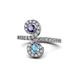 1 - Raene Iolite and Blue Topaz with Side Diamonds Bypass Ring 