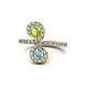 1 - Raene Peridot and Blue Topaz with Side Diamonds Bypass Ring 