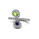 1 - Raene Peridot and Blue Sapphire with Side Diamonds Bypass Ring 