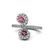 1 - Raene Rhodolite Garnet and Ruby with Side Diamonds Bypass Ring 