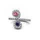 1 - Raene Rhodolite Garnet and Blue Sapphire with Side Diamonds Bypass Ring 
