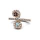 1 - Raene Red Garnet and Aquamarine with Side Diamonds Bypass Ring 