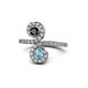 1 - Raene Red Garnet and Blue Topaz with Side Diamonds Bypass Ring 