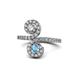 1 - Raene Diamond and Blue Topaz with Side Diamonds Bypass Ring 