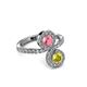 3 - Kevia Yellow Diamond and Pink Tourmaline with Side Diamonds Bypass Ring 