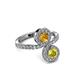 3 - Kevia Yellow Diamond and Citrine with Side Diamonds Bypass Ring 