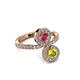 3 - Kevia Yellow Diamond and Rhodolite Garnet with Side Diamonds Bypass Ring 