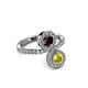 3 - Kevia Yellow Diamond and Red Garnet with Side Diamonds Bypass Ring 