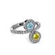 3 - Kevia Yellow Diamond and Aquamarine with Side Diamonds Bypass Ring 