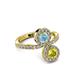 3 - Kevia Yellow Diamond and Aquamarine with Side Diamonds Bypass Ring 