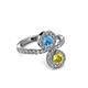 3 - Kevia Yellow Diamond and Blue Topaz with Side Diamonds Bypass Ring 