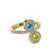 3 - Kevia Yellow Diamond and London Blue Topaz with Side Diamonds Bypass Ring 