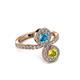 3 - Kevia Yellow Diamond and London Blue Topaz with Side Diamonds Bypass Ring 