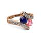 2 - Eleni Blue Sapphire and Pink Tourmaline with Side Diamonds Bypass Ring 