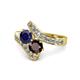 1 - Eleni Blue Sapphire and Red Garnet with Side Diamonds Bypass Ring 