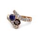 1 - Eleni Blue Sapphire and Red Garnet with Side Diamonds Bypass Ring 