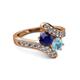 2 - Eleni Blue Sapphire and Aquamarine with Side Diamonds Bypass Ring 