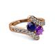 2 - Eleni Blue Sapphire and Amethyst with Side Diamonds Bypass Ring 