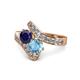 1 - Eleni Blue Sapphire and Blue Topaz with Side Diamonds Bypass Ring 