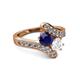 2 - Eleni Blue and White Sapphire with Side Diamonds Bypass Ring 